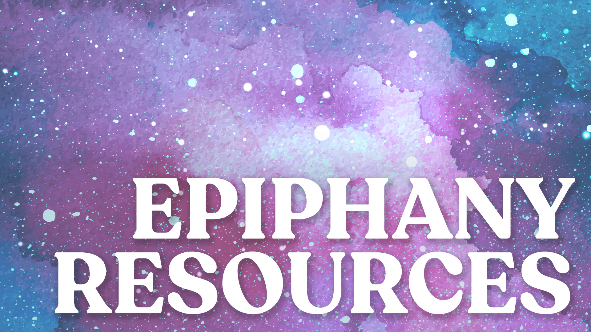 Purple and blue starry background with the words “Epiphany Resources” in bold white lettering.